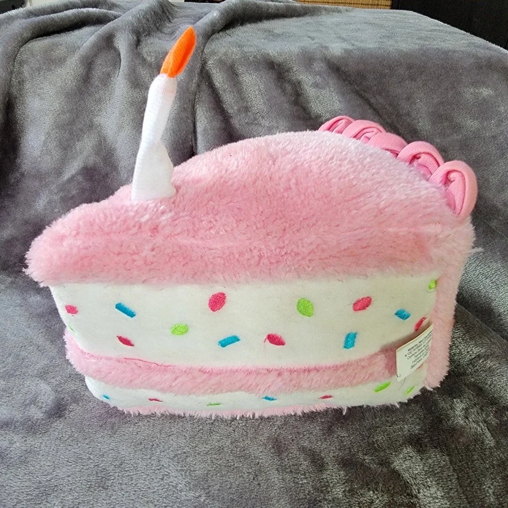 ZippyPaws Dog Birthday Cake Slice Toy Pink New Squeaky Plush Sprinkles